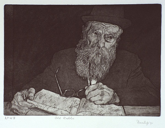 Artist: b'Dunlop, Brian.' | Title: b'Old Rabbi' | Date: 1990, November | Technique: b'etching and aquatint, printed in black ink, from one plate' Artist: b'Dunlop, Brian.' | Title: b'Old Rabbi' | Date: 1990, November | Technique: b'etching and aquatint, printed in black ink, from one plate'