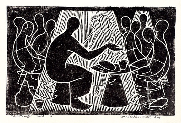 Artist: b'Hawkins, Weaver.' | Title: b'The last supper' | Date: 1962 | Technique: b'linocut, printed in black ink, from one block' | Copyright: b'The Estate of H.F Weaver Hawkins'