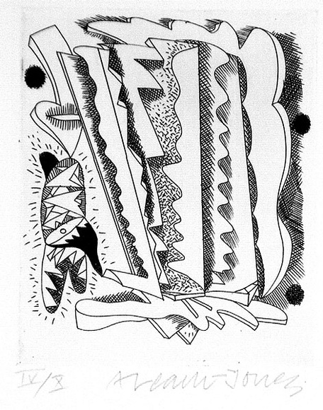 Artist: b'LEACH-JONES, Alun' | Title: b'not titled' | Date: 1987 | Technique: b'hardground etching, printed in black ink, from one zinc plate' | Copyright: b'Courtesy of the artist' Artist: b'LEACH-JONES, Alun' | Title: b'not titled' | Date: 1987 | Technique: b'hardground etching, printed in black ink, from one zinc plate' | Copyright: b'Courtesy of the artist'