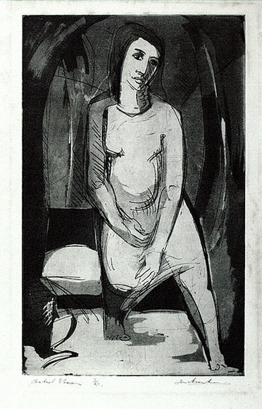 Artist: b'Armstrong, Ian.' | Title: b'Seated woman.' | Date: 1955 | Technique: b'etching and aquatint printed in black ink (from one plate)' Artist: b'Armstrong, Ian.' | Title: b'Seated woman.' | Date: 1955 | Technique: b'etching and aquatint printed in black ink (from one plate)'