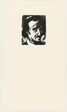 Artist: AMOR, Rick | Title: not titled (worried male face 1). | Date: (1990) | Technique: woodcut, printed in black ink, from one block