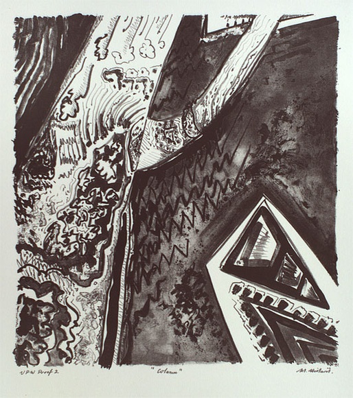 Artist: b'Hillard, Merris.' | Title: b'Column' | Date: c.1986 | Technique: b'lithograph, printed in black ink, from one stone' Artist: b'Hillard, Merris.' | Title: b'Column' | Date: c.1986 | Technique: b'lithograph, printed in black ink, from one stone'