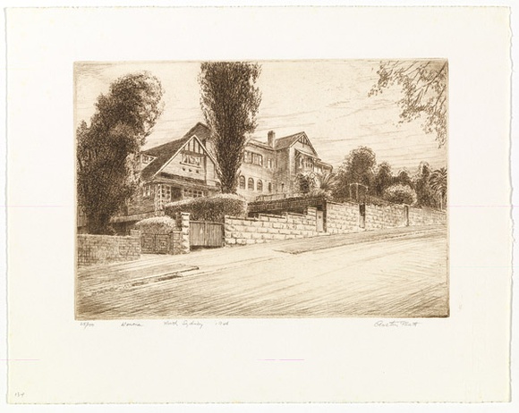 Artist: b'PLATT, Austin' | Title: b'Wenona, North Sydney' | Date: 1946 | Technique: b'etching, printed in black ink, from one plate' Artist: b'PLATT, Austin' | Title: b'Wenona, North Sydney' | Date: 1946 | Technique: b'etching, printed in black ink, from one plate'