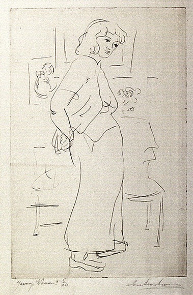 Artist: Armstrong, Ian. | Title: Young woman. | Date: 1955 | Technique: etching, printed in brown ink, from one plate