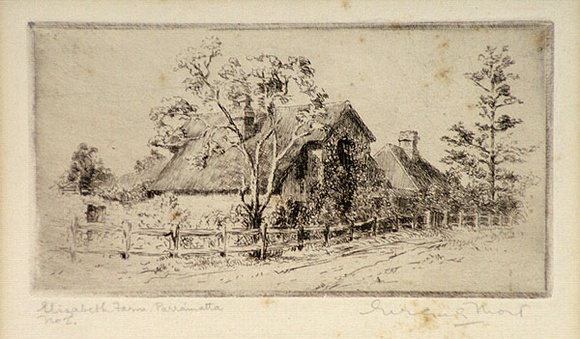 Artist: MORT, Eirene | Title: Elizabeth Farm, Parramatta | Date: 1920 | Technique: etching, printed in black ink, from one plate
