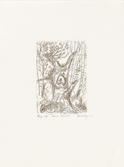 Artist: MEYER, Bill | Title: Forest survivor | Date: 1992 | Technique: etching, printed in brown-black charbonnel ink, from one plate | Copyright: © Bill Meyer