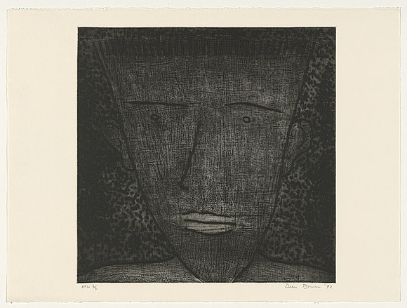Artist: b'Bowen, Dean.' | Title: b'Head III' | Date: 1992 | Technique: b'etching, printed in black ink with plate-tone, from one plate' Artist: b'Bowen, Dean.' | Title: b'Head III' | Date: 1992 | Technique: b'etching, printed in black ink with plate-tone, from one plate'