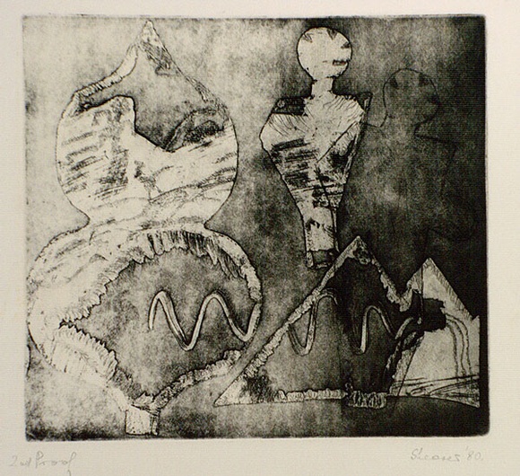 Artist: b'Shearer, Mitzi.' | Title: b'Double image' | Date: 1980 | Technique: b'etching, printed in black ink, from one plate' Artist: b'Shearer, Mitzi.' | Title: b'Double image' | Date: 1980 | Technique: b'etching, printed in black ink, from one plate'