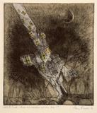 Artist: b'Rado, Ann.' | Title: b'Look - there are windows out the tree!' | Date: 1992 | Technique: b'aquatint, printed in black ink, from one plate (handpainted with green and yellow watercolour)'