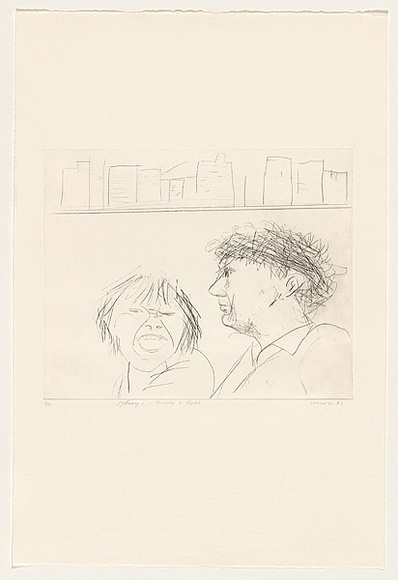 Title: b'Sydney 1 - Nicole and Ross' | Date: 1982 | Technique: b'drypoint, printed in black ink, from one perspex plate'