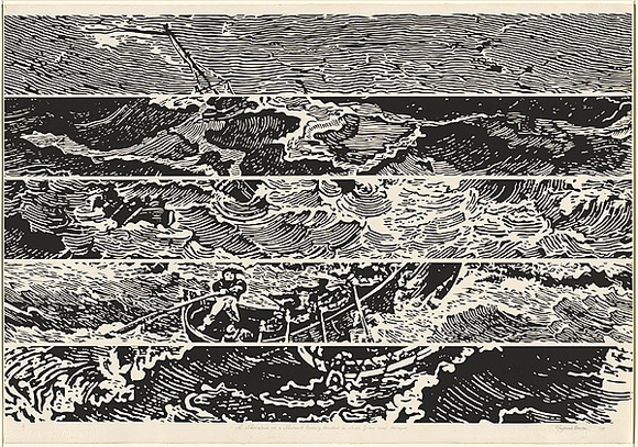 Artist: b'Carter, Ray.' | Title: b'A narrative on a 19th century incident in which Grace was delayed.' | Date: 1998 | Technique: b'linocut, printed in black ink, from one block' Artist: b'Carter, Ray.' | Title: b'A narrative on a 19th century incident in which Grace was delayed.' | Date: 1998 | Technique: b'linocut, printed in black ink, from one block'