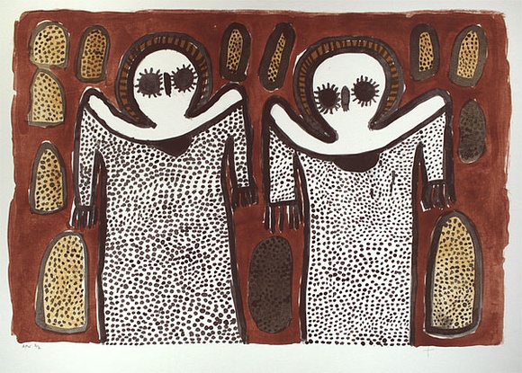 Artist: b'Karadada, Lilly.' | Title: b'not titled # 6' | Date: 2000, November | Technique: b'lithograph, printed in colour, from three stones' Artist: b'Karadada, Lilly.' | Title: b'not titled # 6' | Date: 2000, November | Technique: b'lithograph, printed in colour, from three stones'