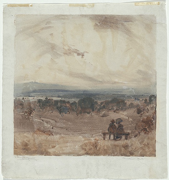 Artist: b'FULLWOOD, A.H.' | Title: b'Hampstead Heath.' | Date: (1911) | Technique: b'monotype, printed in colour, from one plate' Artist: b'FULLWOOD, A.H.' | Title: b'Hampstead Heath.' | Date: (1911) | Technique: b'monotype, printed in colour, from one plate'