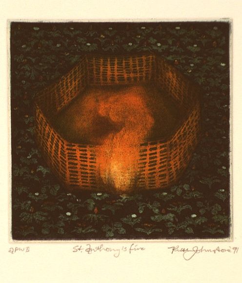Artist: b'Johnstone, Ruth.' | Title: bSt. Anthony's fire | Date: 1991 | Technique: b'etching, printed in colour, from multiple plates' Artist: b'Johnstone, Ruth.' | Title: bSt. Anthony's fire | Date: 1991 | Technique: b'etching, printed in colour, from multiple plates'