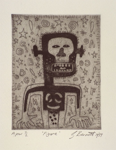 Artist: b'Bennett, Gordon.' | Title: b'Figure' | Date: 1999, November | Technique: b'etching and aquatint, printed in black ink, from one plate' Artist: b'Bennett, Gordon.' | Title: b'Figure' | Date: 1999, November | Technique: b'etching and aquatint, printed in black ink, from one plate'
