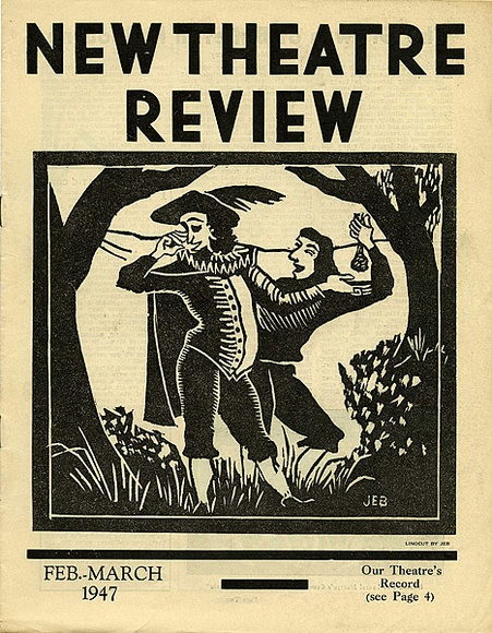 Title: b'New theatre review: Feb-March 1947' | Date: January 1947 | Technique: b'linocut, printed in black ink, from one block; letterpress text' Title: b'New theatre review: Feb-March 1947' | Date: January 1947 | Technique: b'linocut, printed in black ink, from one block; letterpress text'