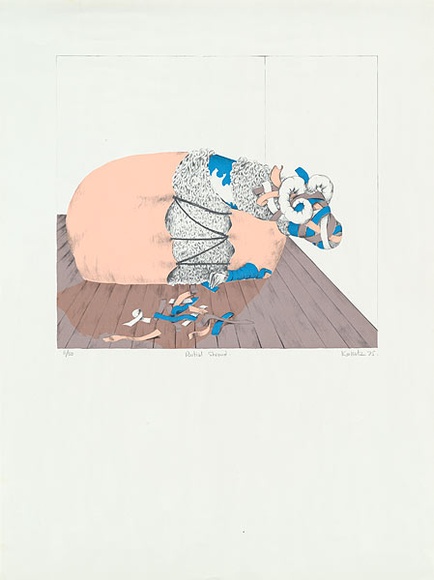 Artist: b'Kossatz, Les.' | Title: b'Partial shroud' | Date: 1975 | Technique: b'photo-offset-lithograph, printed in colour, from multiple plates' | Copyright: b'\xc2\xa9 Les Kossatz. Licensed by VISCOPY, Australia' Artist: b'Kossatz, Les.' | Title: b'Partial shroud' | Date: 1975 | Technique: b'photo-offset-lithograph, printed in colour, from multiple plates' | Copyright: b'\xc2\xa9 Les Kossatz. Licensed by VISCOPY, Australia'