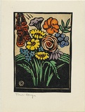 Artist: Reynell, Gladys | Title: Flower design. | Date: 1923-1933 | Technique: linocut, printed in black ink, from one block; hand-coloured | Copyright: © The Estate of Gladys Reynell