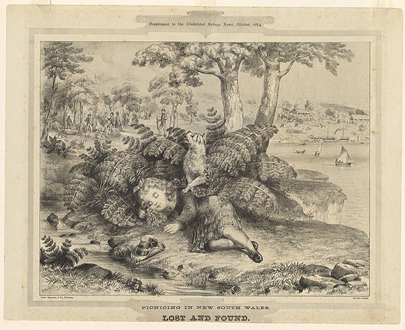 Title: b'Picnicing in New South Wales. Lost and Found' | Date: October 1874 | Technique: b'transfer lithograph, printed in colour, from two stones' Title: b'Picnicing in New South Wales. Lost and Found' | Date: October 1874 | Technique: b'transfer lithograph, printed in colour, from two stones'