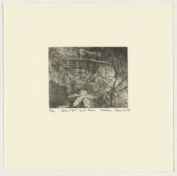 Artist: b'Robinson, William.' | Title: b'Sunlight and rain' | Date: 1999 | Technique: b'etching, printed in black ink, from one plate' Artist: b'Robinson, William.' | Title: b'Sunlight and rain' | Date: 1999 | Technique: b'etching, printed in black ink, from one plate'
