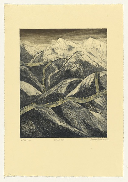 Artist: b'Duxbury, Lesley.' | Title: b'Great Wall' | Date: 1983 | Technique: b'etching and aquatint, printed in colour, from two plates' Artist: b'Duxbury, Lesley.' | Title: b'Great Wall' | Date: 1983 | Technique: b'etching and aquatint, printed in colour, from two plates'