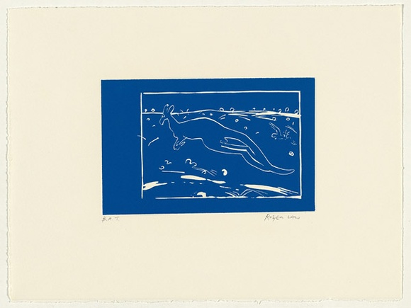 Artist: b'Law, Roger.' | Title: b'Not titled [kangaroo 2].' | Date: 2002 | Technique: b'linocut, printed in blue ink, from one block'
