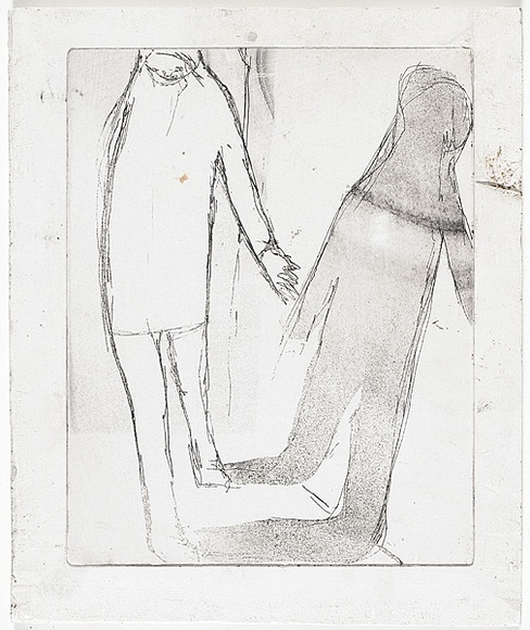 Artist: b'MADDOCK, Bea' | Title: b'Figure and shadow III.' | Date: May 1965 | Technique: b'line-etching and aquatint, printed in black ink, from one copper plate' Artist: b'MADDOCK, Bea' | Title: b'Figure and shadow III.' | Date: May 1965 | Technique: b'line-etching and aquatint, printed in black ink, from one copper plate'