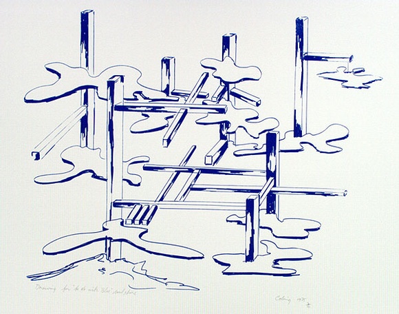 Artist: b'COLEING, Tony' | Title: bDrawing for 'to do with blue' sculpture II (1). | Date: 1975 | Technique: b'screenprint, printed in colour, from multiple stencils' Artist: b'COLEING, Tony' | Title: bDrawing for 'to do with blue' sculpture II (1). | Date: 1975 | Technique: b'screenprint, printed in colour, from multiple stencils'