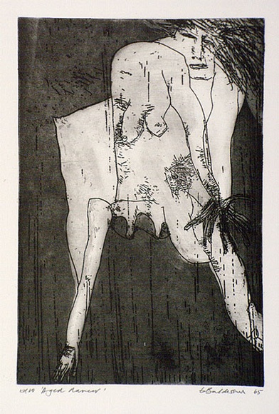 Artist: b'BALDESSIN, George' | Title: b'Aged dancer.' | Date: 1965 | Technique: b'etching and aquatint, printed in black ink, from one plate' Artist: b'BALDESSIN, George' | Title: b'Aged dancer.' | Date: 1965 | Technique: b'etching and aquatint, printed in black ink, from one plate'