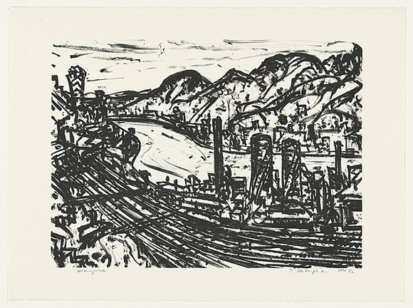 Artist: b'Senbergs, Jan.' | Title: b'Monongahala' | Date: 1992 | Technique: b'lithograph, printed in black ink, from one stone' | Copyright: b'\xc2\xa9 Jan Senbergs' Artist: b'Senbergs, Jan.' | Title: b'Monongahala' | Date: 1992 | Technique: b'lithograph, printed in black ink, from one stone' | Copyright: b'\xc2\xa9 Jan Senbergs'