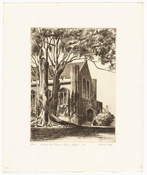 Artist: b'PLATT, Austin' | Title: b'Sydney C of E Grammar School Chapel' | Date: 1946 | Technique: b'etching, printed in black ink, from one plate' Artist: b'PLATT, Austin' | Title: b'Sydney C of E Grammar School Chapel' | Date: 1946 | Technique: b'etching, printed in black ink, from one plate'