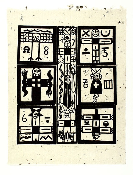 Artist: b'LINES, Benedict' | Title: b'SP for a year, part 2' | Date: 1985 | Technique: b'linocut, printed in black ink, from one block' Artist: b'LINES, Benedict' | Title: b'SP for a year, part 2' | Date: 1985 | Technique: b'linocut, printed in black ink, from one block'