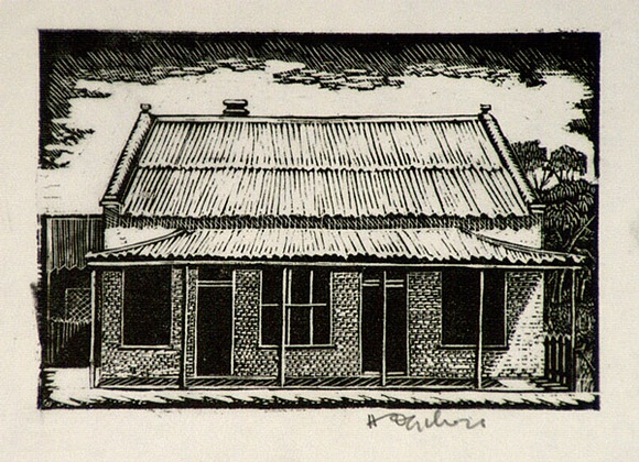 Artist: b'OGILVIE, Helen' | Title: b'not titled [Jindra Stone, Jindra, N.S.W.].' | Date: c.1944 | Technique: b'wood-engraving, printed in black ink, from one block'