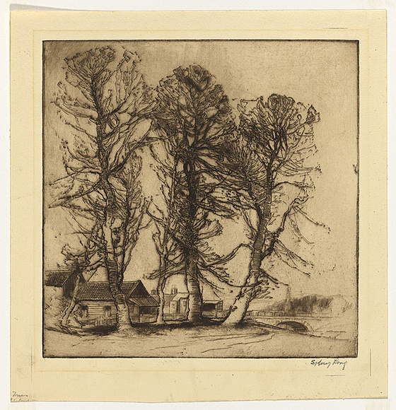 Artist: b'Long, Sydney.' | Title: b'Landscape Carshalton' | Date: 1928, before | Technique: b'drypoint and line-etching, printed in dark brown ink, from one zinc plate' | Copyright: b'Reproduced with the kind permission of the Ophthalmic Research Institute of Australia' Artist: b'Long, Sydney.' | Title: b'Landscape Carshalton' | Date: 1928, before | Technique: b'drypoint and line-etching, printed in dark brown ink, from one zinc plate' | Copyright: b'Reproduced with the kind permission of the Ophthalmic Research Institute of Australia'