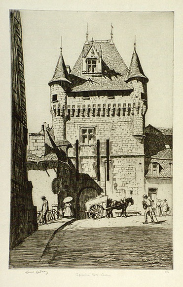 Artist: b'LINDSAY, Lionel' | Title: bCapucines' Gate, Loches | Date: 1931 | Technique: b'etching, printed in black ink, from one plate' | Copyright: b'Courtesy of the National Library of Australia' Artist: b'LINDSAY, Lionel' | Title: bCapucines' Gate, Loches | Date: 1931 | Technique: b'etching, printed in black ink, from one plate' | Copyright: b'Courtesy of the National Library of Australia'