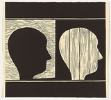 Artist: Denton, Mark. | Title: not titled [two profiles in monochrome] | Date: 1981 | Technique: linocut, printed in black ink, from one block