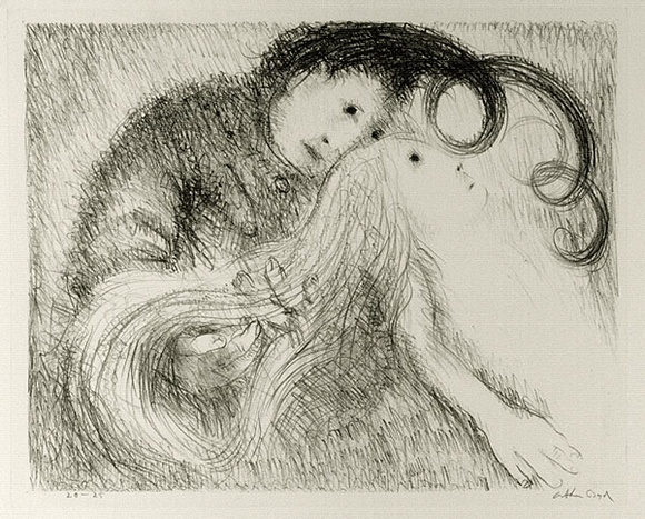 Artist: b'BOYD, Arthur' | Title: bSt Francis holding St Clare's hair. | Date: (1965) | Technique: b'lithograph, printed in black ink, from one plate' | Copyright: b'Reproduced with permission of Bundanon Trust' Artist: b'BOYD, Arthur' | Title: bSt Francis holding St Clare's hair. | Date: (1965) | Technique: b'lithograph, printed in black ink, from one plate' | Copyright: b'Reproduced with permission of Bundanon Trust'