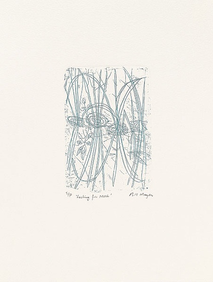 Artist: b'MEYER, Bill' | Title: b'Looking for Moshe' | Date: 1992 | Technique: b'line etching, printed in blue-black charbonnel ink, from zinc one plate' | Copyright: b'\xc2\xa9 Bill Meyer' Artist: b'MEYER, Bill' | Title: b'Looking for Moshe' | Date: 1992 | Technique: b'line etching, printed in blue-black charbonnel ink, from zinc one plate' | Copyright: b'\xc2\xa9 Bill Meyer'