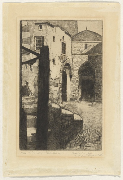 Artist: b'Barker, David.' | Title: b'A tomb in Bethlehem.' | Date: (1919) | Technique: b'etching and foul biting, printed in black ink with plate-tone, from one plate' Artist: b'Barker, David.' | Title: b'A tomb in Bethlehem.' | Date: (1919) | Technique: b'etching and foul biting, printed in black ink with plate-tone, from one plate'