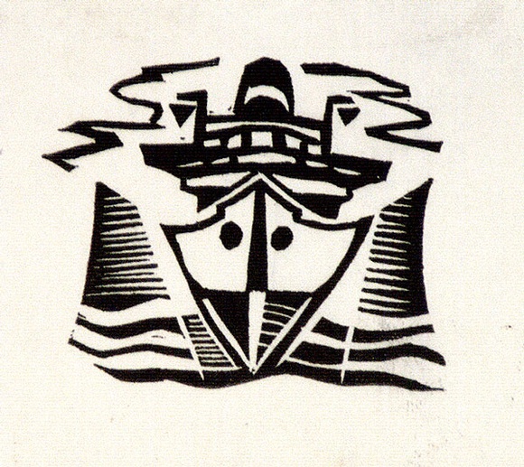 Artist: b'Barwell, Geoff.' | Title: b'(The Ship).' | Date: (1955) | Technique: b'linocut, printed in black ink, from one block' Artist: b'Barwell, Geoff.' | Title: b'(The Ship).' | Date: (1955) | Technique: b'linocut, printed in black ink, from one block'