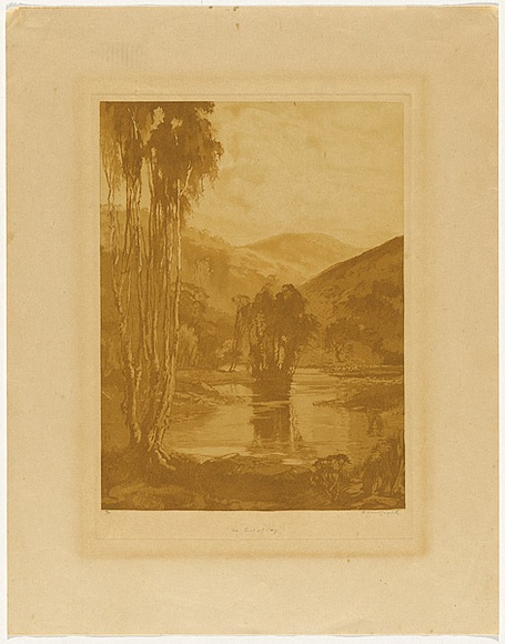 Artist: b'van RAALTE, Henri' | Title: b'The end of day' | Date: c.1927 | Technique: b'aquatint, printed in brown ink, from one plate' Artist: b'van RAALTE, Henri' | Title: b'The end of day' | Date: c.1927 | Technique: b'aquatint, printed in brown ink, from one plate'