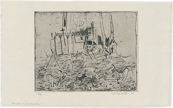 Artist: b'WALKER, Murray' | Title: b'Farm yard animals at Kallista.' | Date: 1964 | Technique: b'etching and aquatint, printed in black ink, from one plate' Artist: b'WALKER, Murray' | Title: b'Farm yard animals at Kallista.' | Date: 1964 | Technique: b'etching and aquatint, printed in black ink, from one plate'