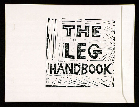 Artist: b'Honybun, Elizabeth.' | Title: b'The leg handbook.' | Date: c. 1975 | Technique: b'linocut, printed in colour, from mutliple blocks' Artist: b'Honybun, Elizabeth.' | Title: b'The leg handbook.' | Date: c. 1975 | Technique: b'linocut, printed in colour, from mutliple blocks'