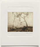 Artist: Bennett, Rubery | Title: Bookplate: Pat Corrigan. | Date: c.1935 | Technique: etching, printed in brown ink, from one plate; embossing