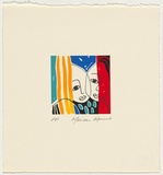 Artist: b'RENNIE, Marian' | Title: b'Not titled [two faces and three yellow lines].' | Date: 1995 | Technique: b'screenprint, printed in colour, from seven stencils'