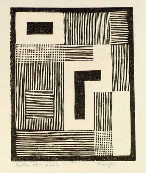 Artist: b'Hawkins, Weaver.' | Title: b'Straights' | Date: 1958 | Technique: b'linocut, printed in black ink, from one block' | Copyright: b'The Estate of H.F Weaver Hawkins' Artist: b'Hawkins, Weaver.' | Title: b'Straights' | Date: 1958 | Technique: b'linocut, printed in black ink, from one block' | Copyright: b'The Estate of H.F Weaver Hawkins'
