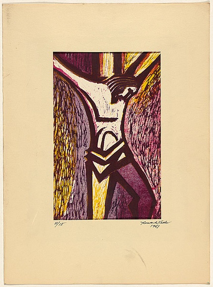 Artist: de Kesler, Thomas. | Title: not titled [Christ on the cross] | Date: about 1955 | Technique: linocut, printed in colour, from multiple blocks