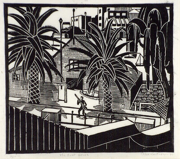 Artist: Allan, Ailsa [1]. | Title: The boat house. | Date: 1931 | Technique: linocut, printed in black ink, from one block