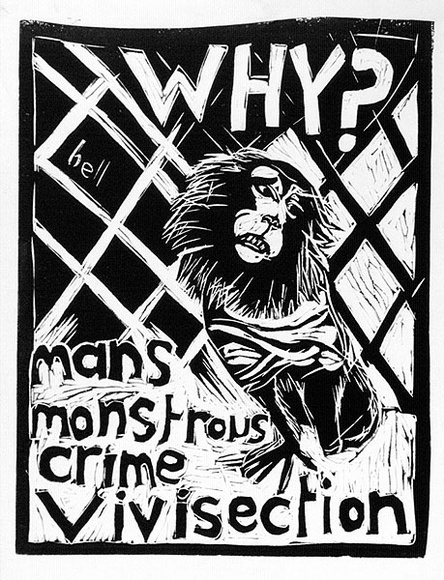Artist: b'Gibb, Viva Jillian.' | Title: bWhy? Man's monstrous crime vivisection | Technique: b'woodcut, printed in black ink, from one block'