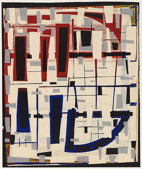 Title: not titled [layered quadrilateral shapes, mainly in white, blue, black and red] | Date: 1960s | Technique: screenprint, printed in colour, from seven stencils